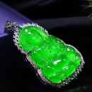 喜吟福天然翡翠冰种绿观音菩萨吊坠绿玉髓S925银镶嵌项链男女款玉石 绿光阴+绳子74.5*41.6