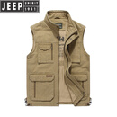 JEEP SPIRIT多口袋马甲男春秋季纯棉休闲中老年男士马夹宽松坎肩钓鱼背心外 卡其色 M