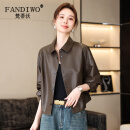 梵蒂沃（FANDIWO）真皮皮衣女植鞣绵羊皮2025春秋新款灯笼袖小个子休闲夹克外套短款 褐色 M 90-130斤