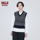 无印良品（MUJI）女式 美利奴羊毛 图案编织 V领背心 马甲针织衫休闲百搭 BA1ODA3A 藏青色图案 S（155/80A）