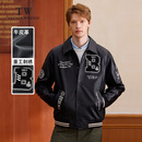 Teenie Weenie小熊男装皮衣2025春季新款时尚撞色复古翻领夹克上衣 黑色 XL