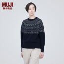 无印良品 MUJI 女式美利奴羊毛图案编织圆领毛衣长袖针织衫毛线衣费尔岛 藏青色图案 S （155/80A）