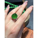 DYN缅甸帝王绿蛋面翡翠戒指女玻璃种白冰戒面正阳绿满绿天然玉石指环 帝王绿蛋面翡翠戒指