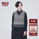 无印良品（MUJI）女式 美利奴羊毛 图案编织 V领背心 马甲针织衫休闲百搭 BA1ODA3A 炭灰色图案 M（160/84A）