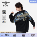 BOY LONDON【孔雀之翎】男女重工刺绣宽松潮牌圆领套头卫衣N03009 蓝色 M