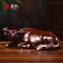 精品黑檀木雕水牛摆件卧牛办公桌面工艺品用品长10cm 礼盒款