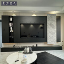 培洋2024年新款岩板电视背景墙悬空哑光客厅佛山现代影视墙木格 套餐4纯黑哑光多层款 5-10㎡