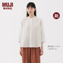 无印良品（MUJI）女式 汉麻水洗七分袖罩衫女士衬衫衬衣内搭25年春季新品BC2N4A5S 浅灰色条纹 M (160/84A)