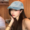 万佳臻韩版复古牛仔前进帽女夏季百搭水洗做旧大头围显脸小贝雷帽子大脸 牛仔前进帽【浅蓝】