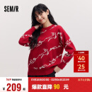 森马（Semir）[商场同款]张仁华非遗红色毛衣女祥鹿飞鸟新年针织衫101125107014