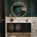 诗柏2025新款法式复古浴室柜组合陶瓷一体盆卫生间洗脸盆洗漱台洗手池 智能圆镜款 0.8米