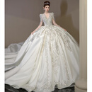 季节里重工V领婚纱长袖新娘结婚主2024新款小个子质感缎面大码冬季 拖尾款(赠送裙撑手套头纱) L