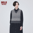 无印良品（MUJI）女式 美利奴羊毛 图案编织 V领背心 马甲针织衫休闲百搭 BA1ODA3A 炭灰色图案 S（155/80A）