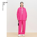噢姆（AUM）【轻松套装】2025年春季新款棉感亮色廓形衬衫外套镰刀裤长裤女 红色上衣 L