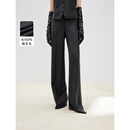 朗姿纯羊毛直筒阔腿条纹西裤2025秋季新款灰色百搭通勤职业西装裤 深灰色2 S