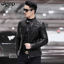 JEEP SPIRIT2025新款皮夹克男士真皮皮衣绵羊摩托车骑行式机车服外套男海宁春 黑色 M 165