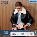 Teenie Weenie小熊2024年秋季甜酷风可脱卸仿羊羔毛翻领皮衣外套女装 黑色 170/L