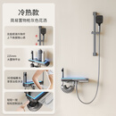 蒙娜丽莎全铜枪灰色钢琴键防爆增压花洒温度显示LED氛围灯淋浴花洒套装 三挡无顶喷简易冷热水镀灰 E