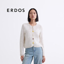 ERDOS 春夏圆领小香针织开衫立体撞色花朵纽扣女上衣羊绒衫 白 M 165/84A