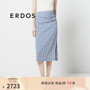 ERDOS 春夏亚麻粘纤混纺直筒裙侧开衩法式文艺复古中长款女半身裙 法国蓝 S 155/64A