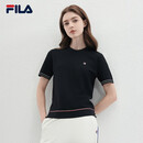 FILA 斐乐官方女子编织衫夏季新款时尚休闲简约基础短袖上衣 传奇蓝-NV L 170/88A
