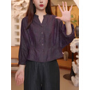 oein龟裂纹香云纱衬衫女欧货2025春季新款感香云纱龟裂纹紫色V领 深紫色 S 建议90至105斤均码