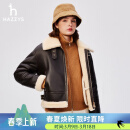 哈吉斯（HAZZYS）女装 冬款女士落肩皮毛一体短款皮衣ALVSU0BDU75 棕色BW M (160/84A 38)