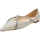 【95成新】周仰杰（JIMMY CHOO ）女士平底鞋 GENEVI FLAT GJV 231 PLATINUM ICE CRYSTAL