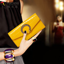 啄木鸟（TUCANO）高级感真皮长款手拿钱包黄色招财钱夹镶钻鳄鱼纹亮皮大钞夹放手机 黄色-头层牛皮 高档五金