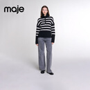 Maje2024秋冬款女装时尚宽松条纹高领套头衫针织衫MFPPU00845 黑色 T1