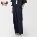 无印良品（MUJI）女式 汉麻混牛仔抽褶宽版裤裤子女款25年春季 BE1WQA5S 藏青色 M （160/66A）