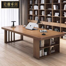 岩谢承阁（YARXCHEG）图书馆大书桌实木桌子工作台家用书桌一体学习桌客厅长方形办公桌 1.8米桌+1.8米长凳+4学士椅