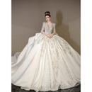 乌拓婚纱新娘主纱缎面长袖主2024新款质感小个子重工V领大码冬季 拖尾款(送八件套) S