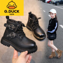 G·DUCK KIDS男童鞋子帅气马丁靴皮鞋2024新款女童软底靴子儿童春秋英伦风短靴 黑色 29