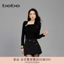 bebe2025春季新款女士褶皱链条饰肌理感梭织小衫上衣180101 黑色 XS