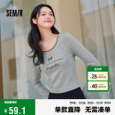 森马（Semir）长袖T恤女短款蝴蝶结字母2024秋季温柔蕾丝紧身上衣107624101001