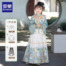 罗蒙女童明制汉服新式国风马面裙演出服 汉服豆蔻绿三件套 160