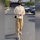 哈夫朵新中式国风衬衫女夏季新款胖mm显瘦遮肚子设计感宽松气质套装女 2991米白上衣+裤子 【套装】 XL 【建议115-130斤】