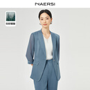 娜尔思（NAERSI）【醋酸】时尚简约七分袖西装女2025夏季新款短外套 淡蓝色 L