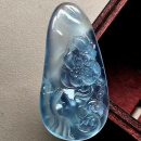 一石一刻A货缅甸翡翠玻璃种连年有余工艺精湛栩栩如生翡翠冰种飘花吊坠