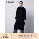 ERDOS 羊绒水波纹毛呢连帽显瘦大衣牛角扣宽松女毛呢大衣 黑 160/84A/M