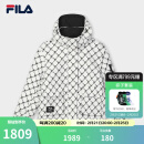 FILA 斐乐官方女士棉服2025春新款时尚休闲满印LOGO保暖连帽外套 云菇白-WT M 165/84A