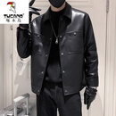啄木鸟春秋季皮夹克外套男士潮流痞帅机车服2025新款休闲皮衣男装 6252黑色 L 【111-125斤】