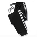 藏蓝色两道杠束脚校服裤定制加肥加大码男女生黑色棉涤宽松运动裤 黑色双白条束脚 2XL