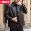 恒源祥高端皮衣男中年春秋新款男装商务休闲pu皮夹克中长款风衣爸爸装 浅咖色20225 竖兜（此款无 加绒 M 170（110-130斤左右）