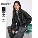 尚都比拉都市通勤PU皮衣女春装宽松显瘦夹克翻领机车外套 黑色  L 
