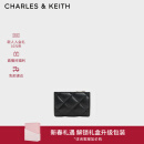 CHARLES&KEITH柔软菱格多卡位短款钱包女生日礼物CK6-50770524-2 Black黑色 XXS