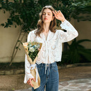 Olrain欧芮儿奶白色雪纺衫女春季新款镂空蕾丝花边长袖衬衫空调衫 奶油白 M