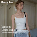 Henny Rue女士吊带背心女纯色棉质细肩带坑条自带胸垫大圆领基础款打底上衣 薄款月光白 M （建议80-105斤）