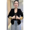 oein春秋薄款金丝绒短外套女2025春季金丝绒短外套女时尚气质休闲 黑色 黑色 L 建议90至105斤均码